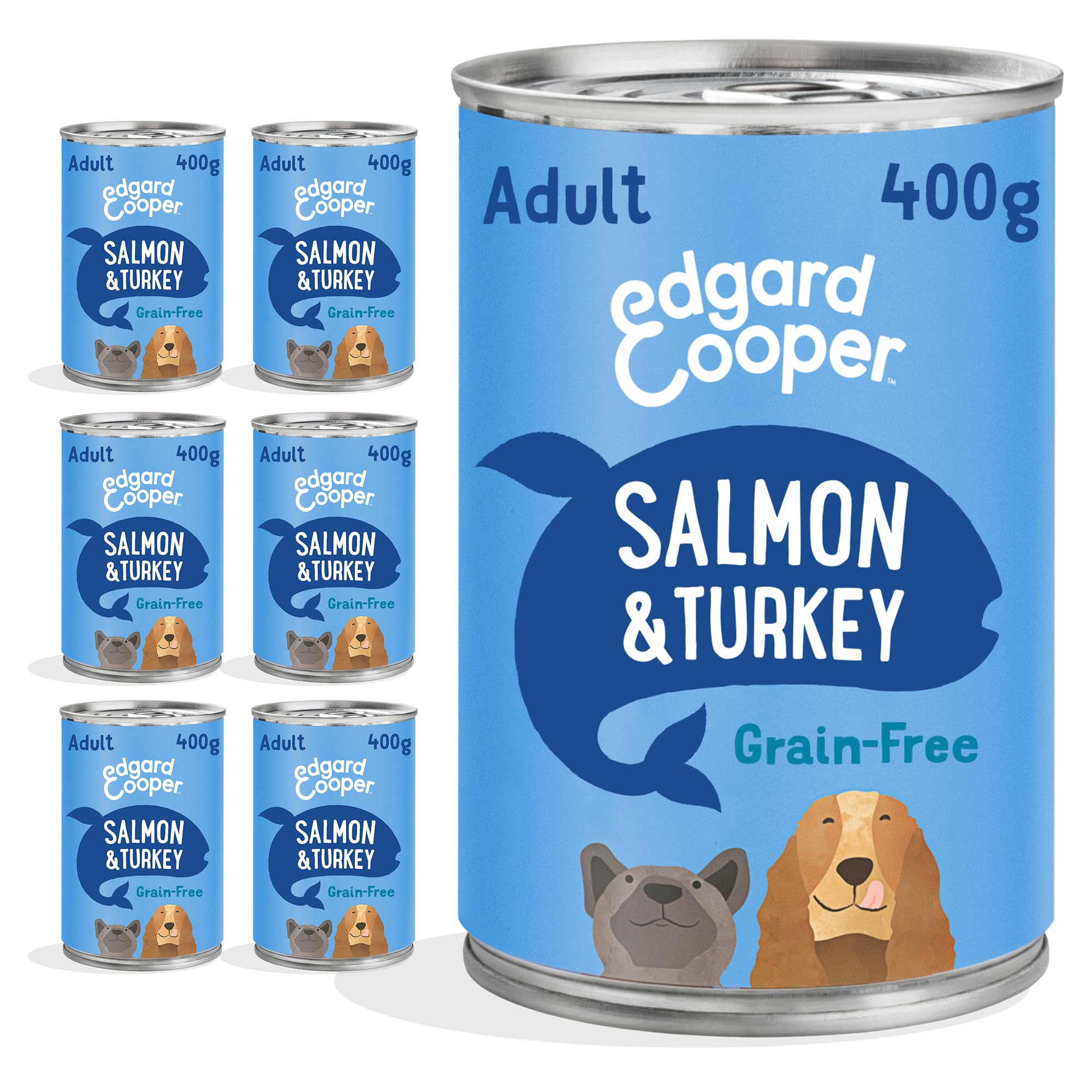 Edgard & Cooper Aliment pour Chiens Adultes Nourriture Humide Naturelle 400 g x 6 Saumon et Dinde Frais, Nourriture Saine, savoureuse et équilibrée