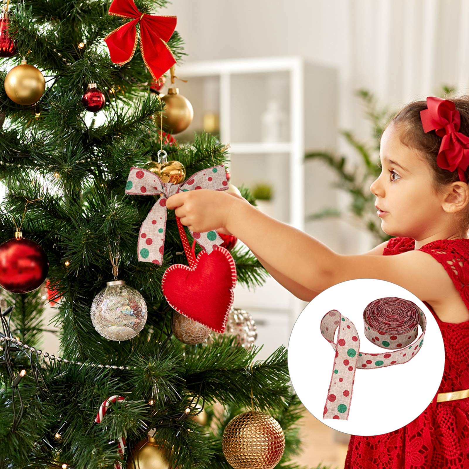 EXCEART 3piezas Cinta De Arpillera Navideña Para Decoración De y Manualidades Cinta De Puntos Rojos y Verdes Para Decoración De Wreaths y Bows