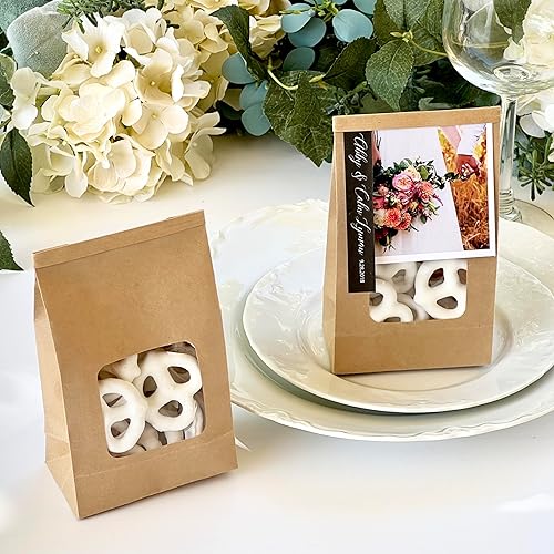 Miniatura 3 de Bolsas pequeñas para panadería, bolsas de papel kraft para ventana cuadrada, 3.3 x 5.5 x 2 pulgadas, bolsas de galletas con cierre de corbata, bolsa