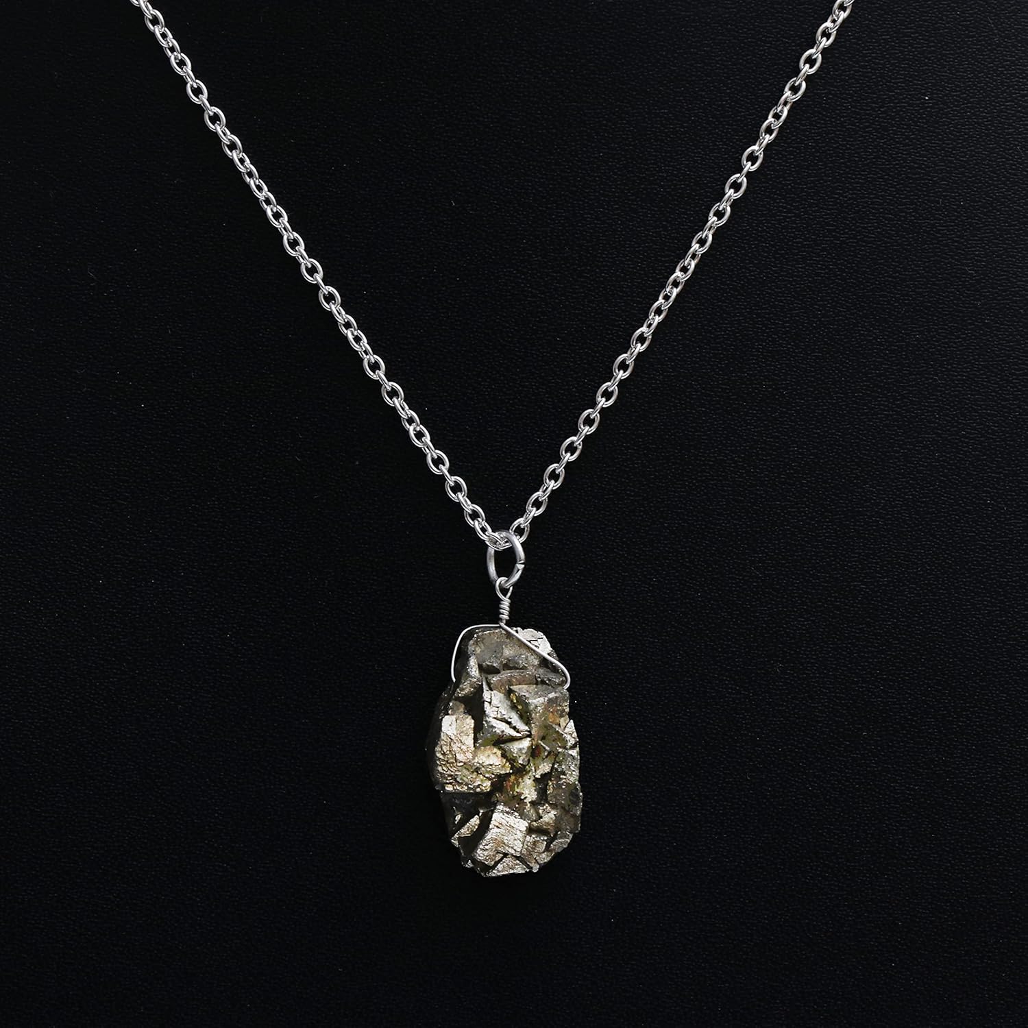 Gempires Natural Pyrite Stone Pendant Necklace Raw Crystal Gemstone Jewelry Hypoallergenic 18 Inch Silver Plated Handmade Minimalist Necklaces