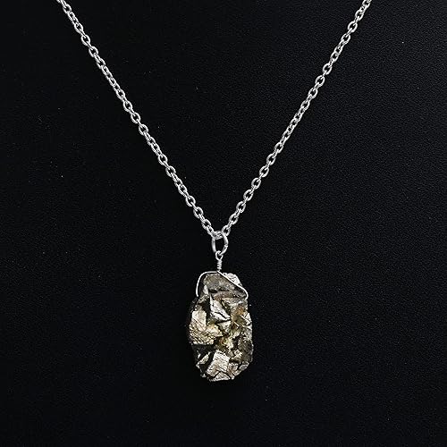 Miniatura 4 de Gempires Natural Raw Pyrite Pendant Necklace, Handmade Jewelry, 16 + 2 Inch Silver Plated Adjustable Chain (Pyrite)
