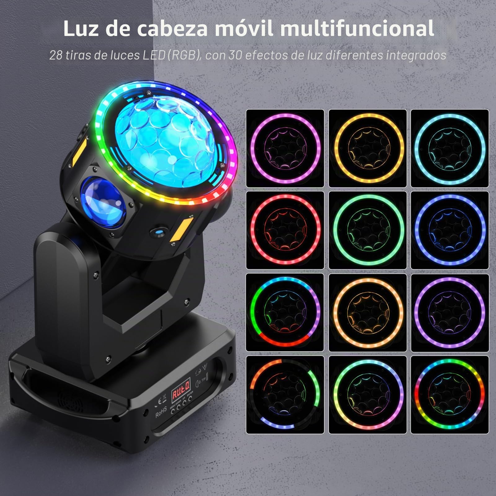Cabezal móvil LED 150W RGBW Luces Discoteca Rotación infinita Foco de escenario DMX512 luz de escenario para Fiesta DJ Bar Cumpleaños Familia