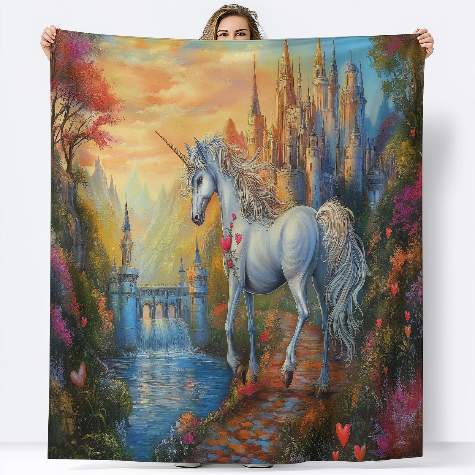 Koc z nadrukiem jednorożca, kolorowy, 200 x 200 cm, miękki, przytulny, termiczny, flanelowy, pościel dla chłopców i dziewcząt, na łóżko, kanapę, puszysta, narzuta, 200 x 200 cm