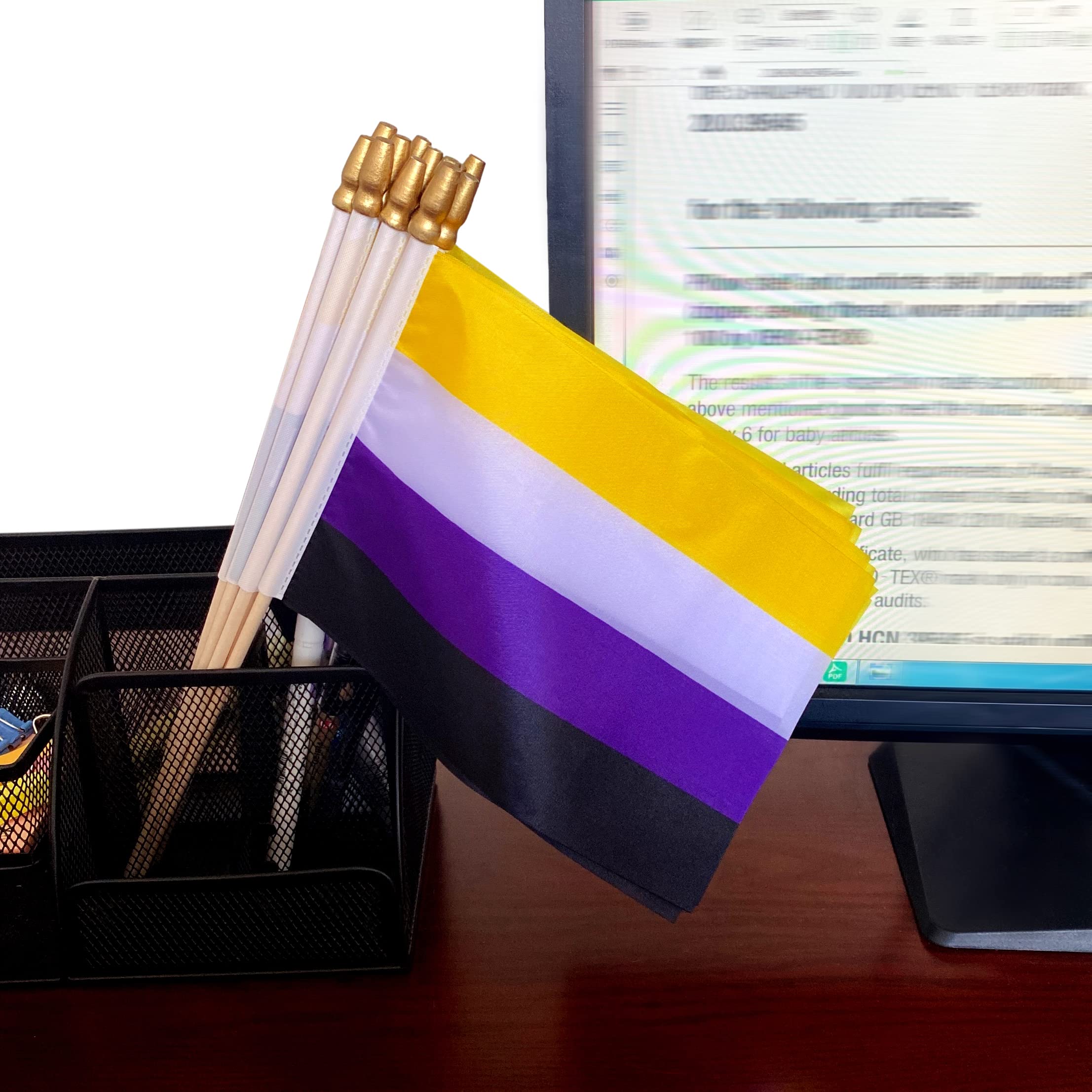 2 Pack Pride Non-Binary Flag Desk Flags – Small Mini LGBT Table Flags With Stand Base