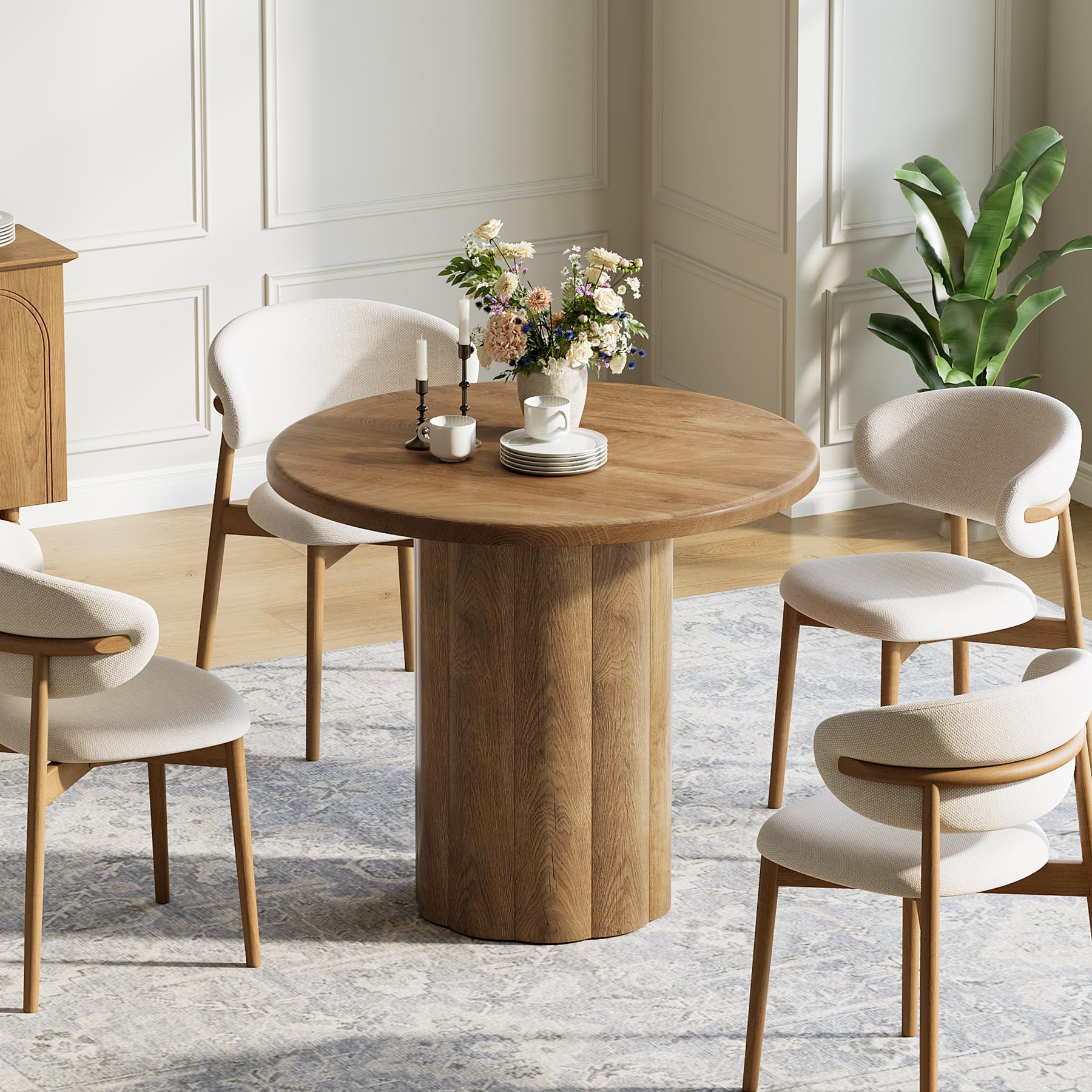 Tribesigns Table à Manger Ronde 80 cm pour 2-4 Personnes, Petite Table de Cuisine avec Base Solide pour Salle à Manger, Salon (Marron)