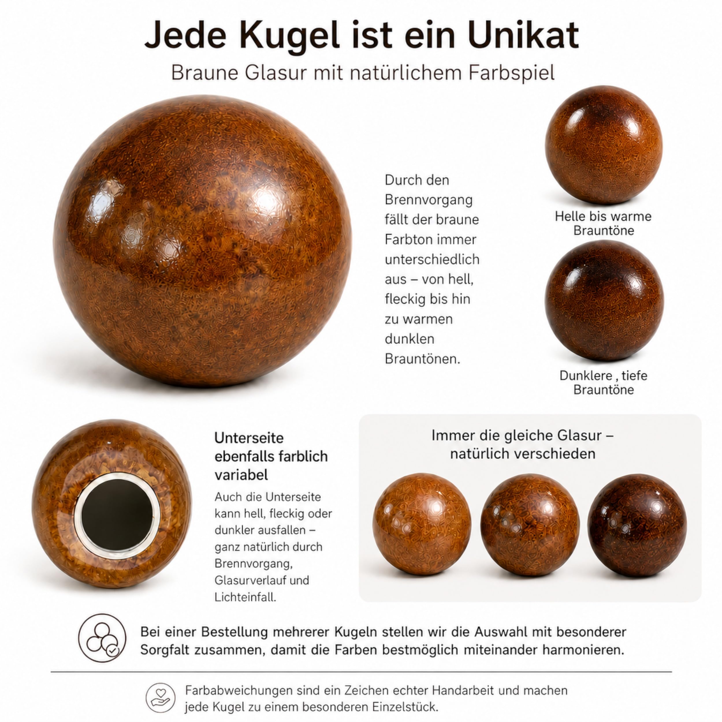Dekokugeln 2er Set – Ø 20 & 30 cm – Steinzeug Keramik Gartenkugeln frostfest, UV-beständig & witterungsbeständig – Gartendeko für Garten, Terrasse & Balkon (Braun)