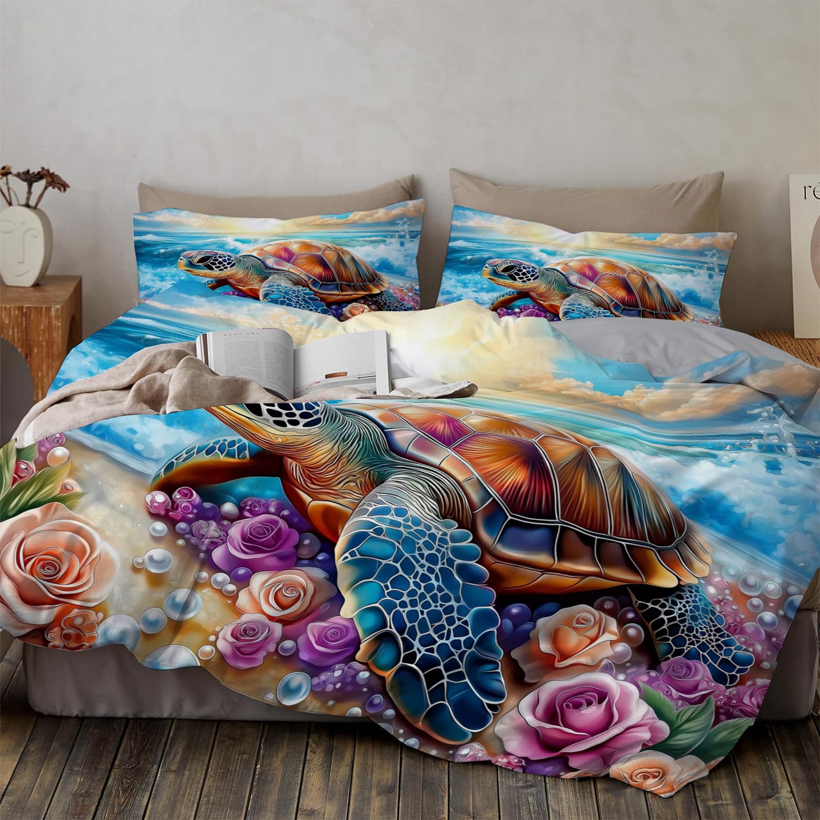 Housse de couette 240x260 tortue de mer pour une chambre style ocean tropical et monde sous-marin