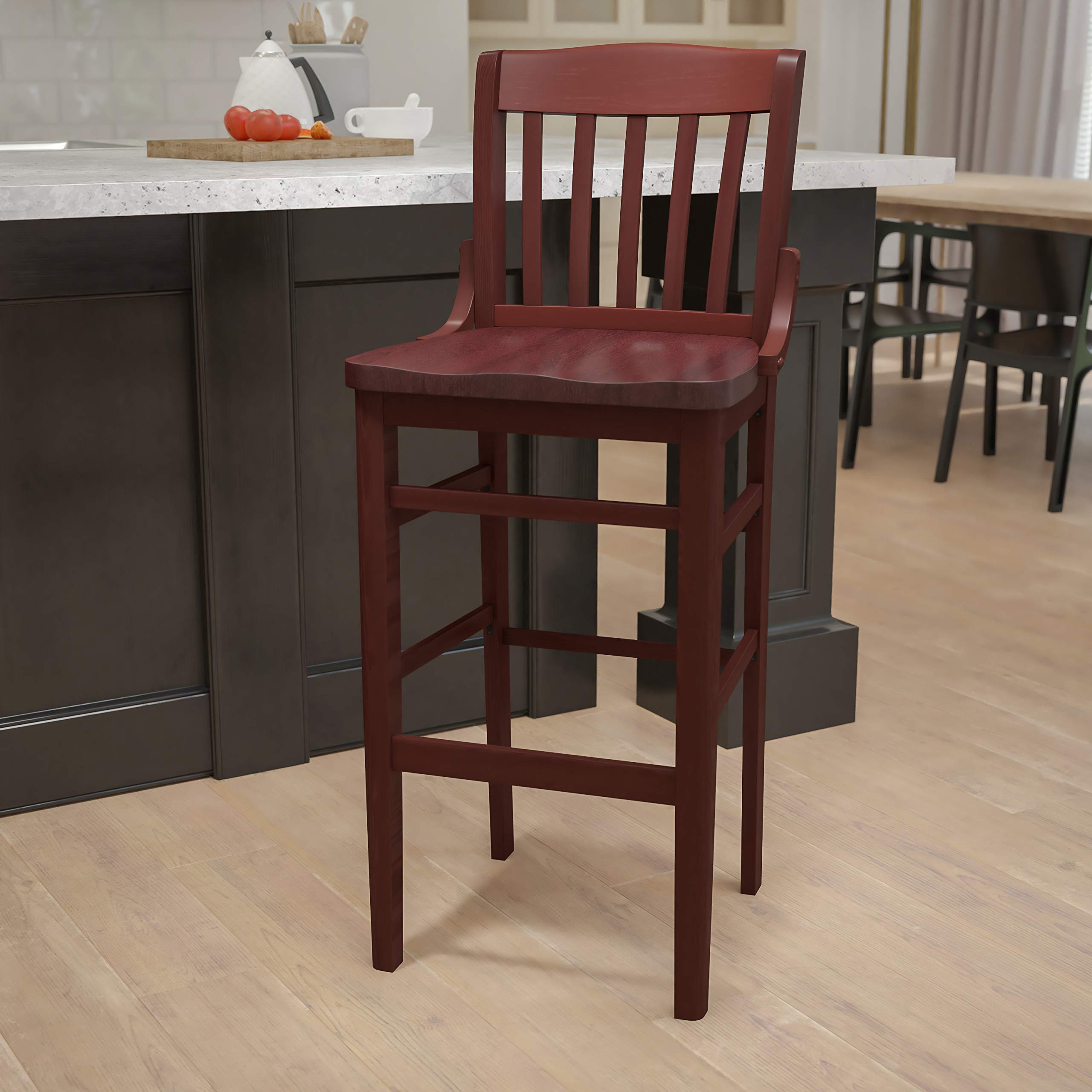Flash Furniture HERCULES Series School House Back Mahogany Wood Restaurant Barstool