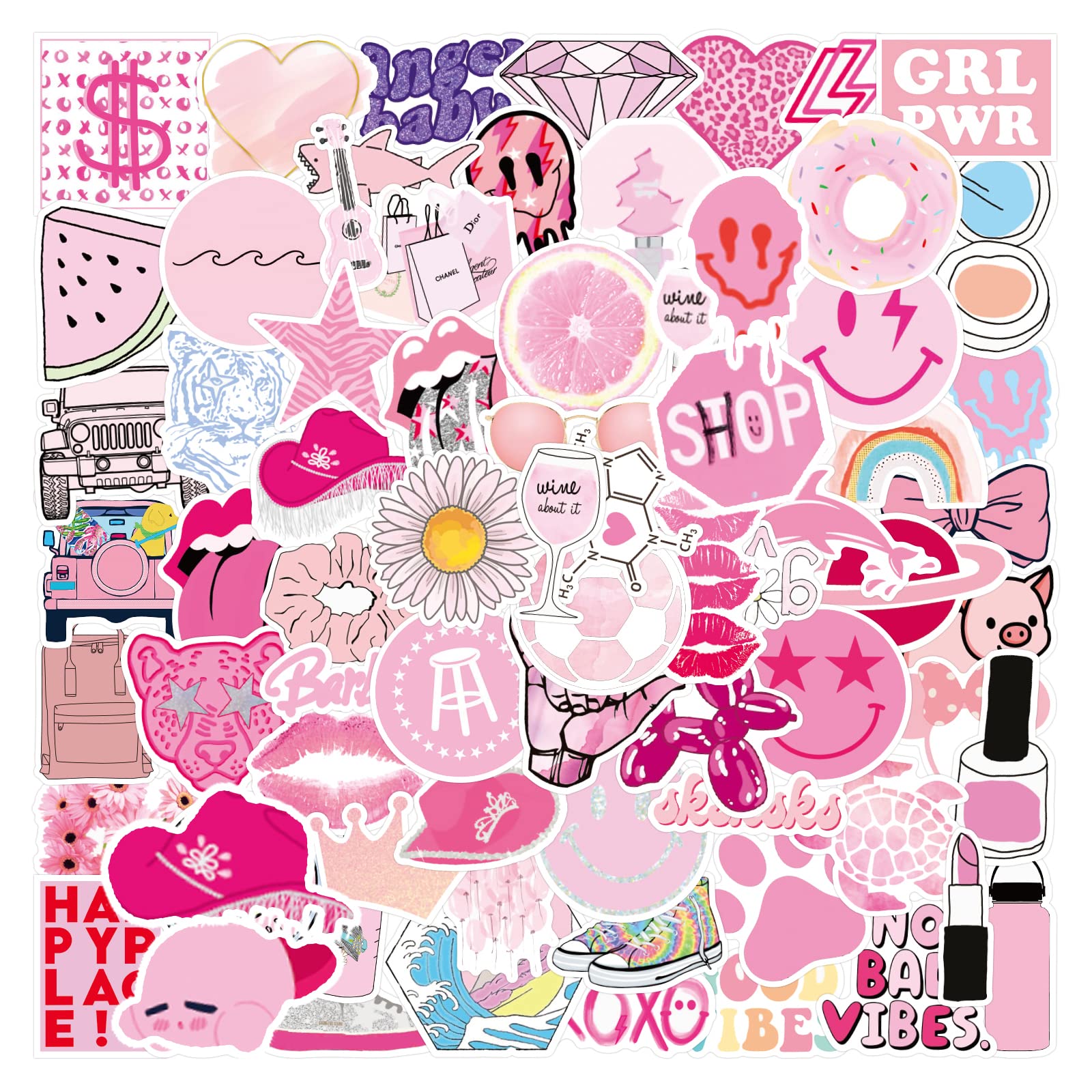 Buy 100 PCS Preppy Stickers Pink Stickers Pack, Aesthetic Stickers Water Bottle,Smile Stickers
