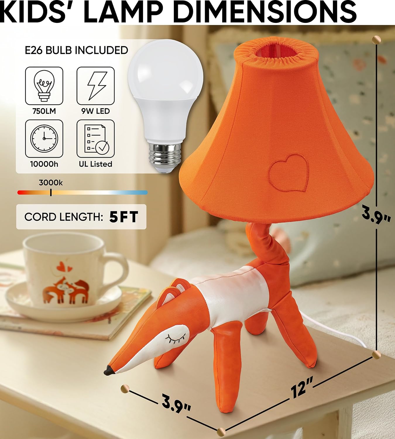 Fox Kids Lamp for Girls Bedroom - 20", Animal Lamp for Kids Room - Cute Christmas Gifts, Birthday Gifts for All Ages: Toddler Boys, Children, Grandkids 3 4 5 and Up Years Old, Sister Brother, Sibling