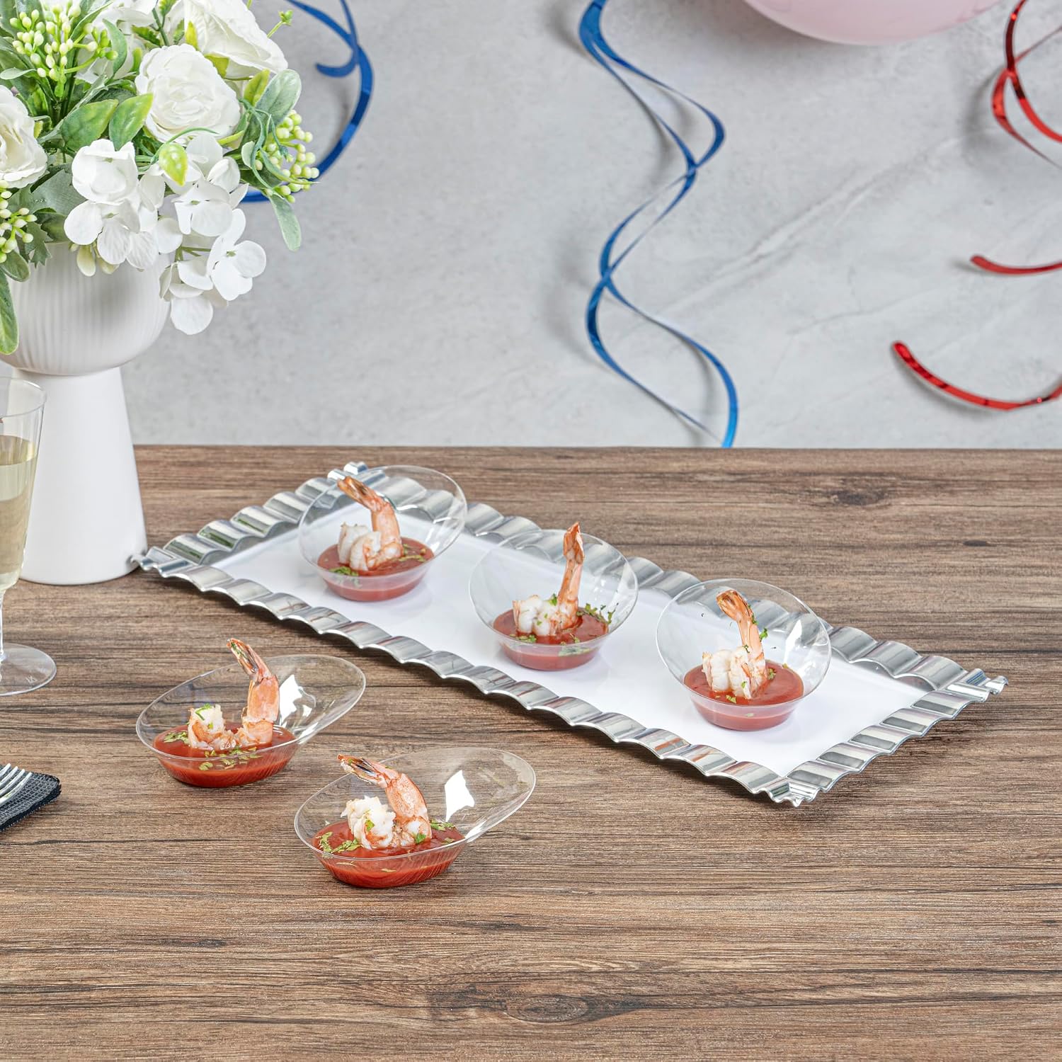 Restaurantware 4 x 2.9 x 1.3 Inch Mini Tasting Dishes 100 Disposable Mini Dessert Dishes - Oval Ellipse Design Clear Plastic Appetizer Dishes Serve Samples or Snacks For Parties or Weddings