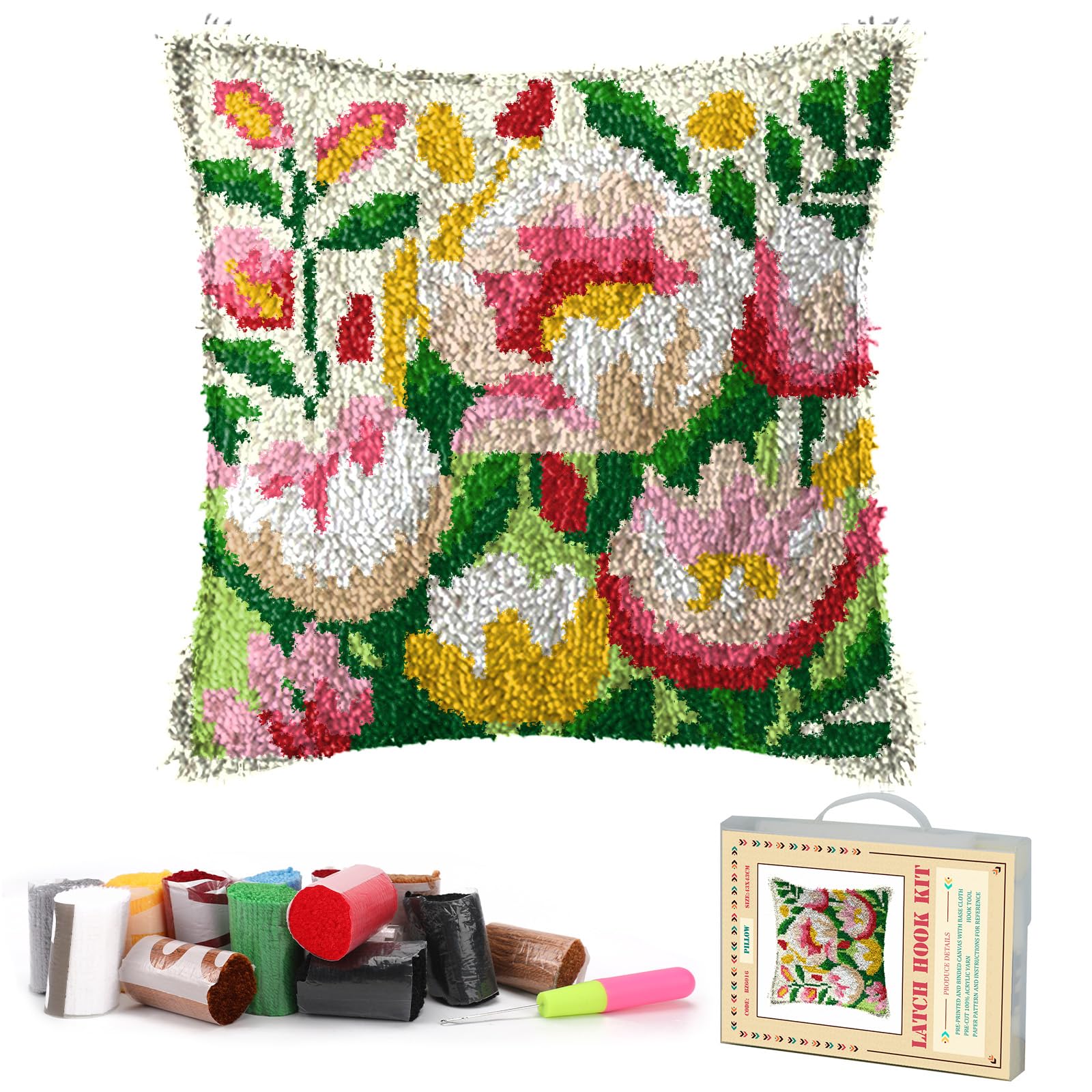 Kit Coussin Au Point Noué DIY - Motif Phoque Soleil - 43x43 Cm - Avec Crochet Et Fils - Pour Débutants