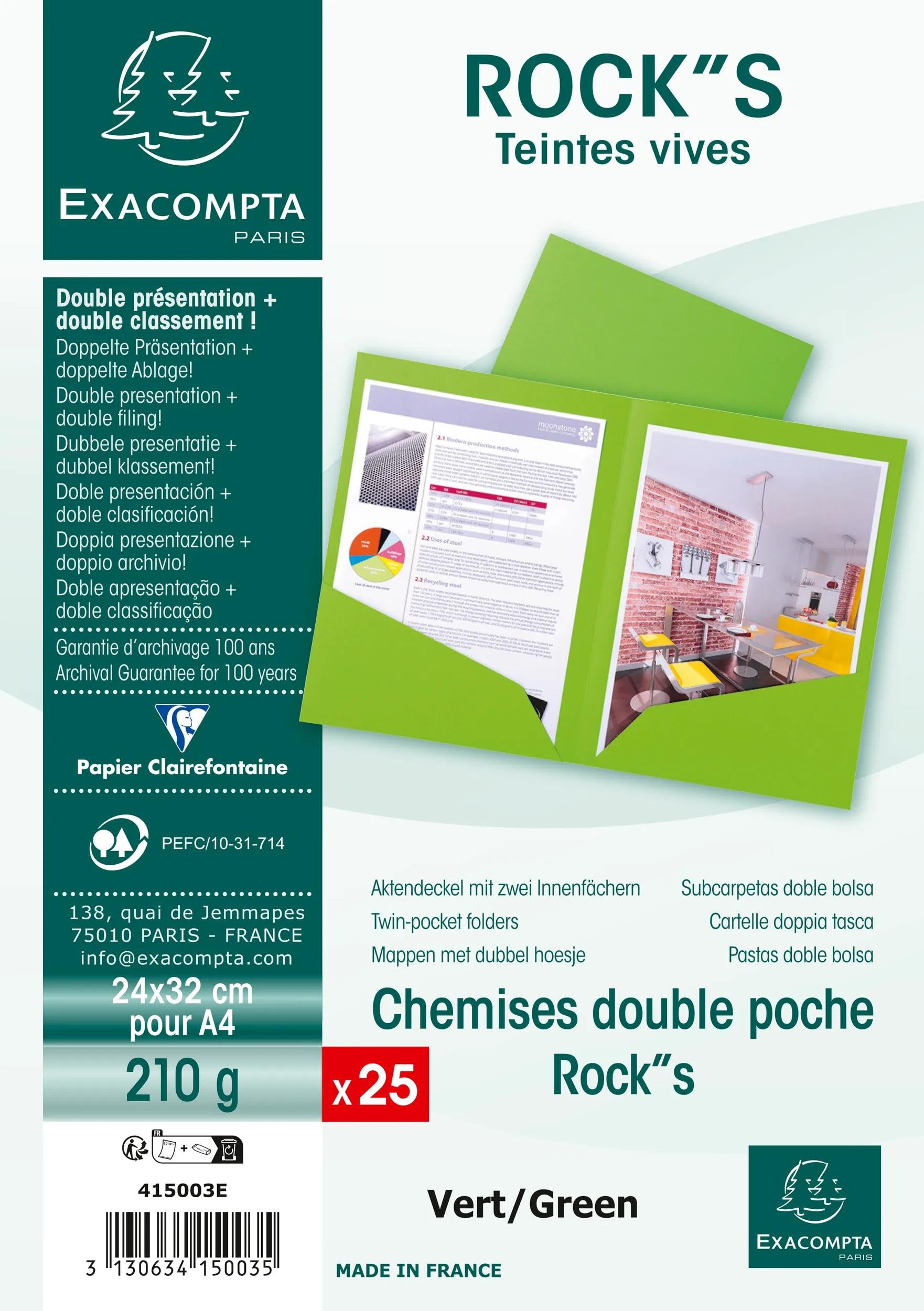 Exacompta 250 Mappen mit Doppeltasche Rock"s grün