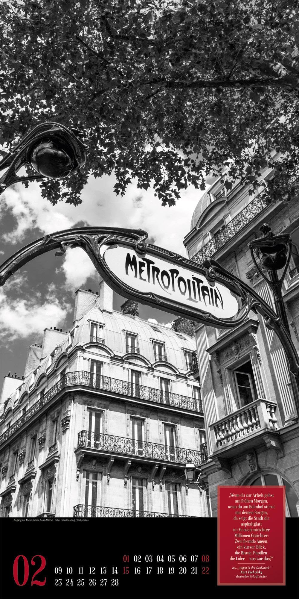 Paris, je t’aime Literatur-Kalender 2026 | Geschmackvoller Städtekalender im schlanken Hochformat (33x66 cm) | Fotos in Schwarz-Weiß mit Zitaten