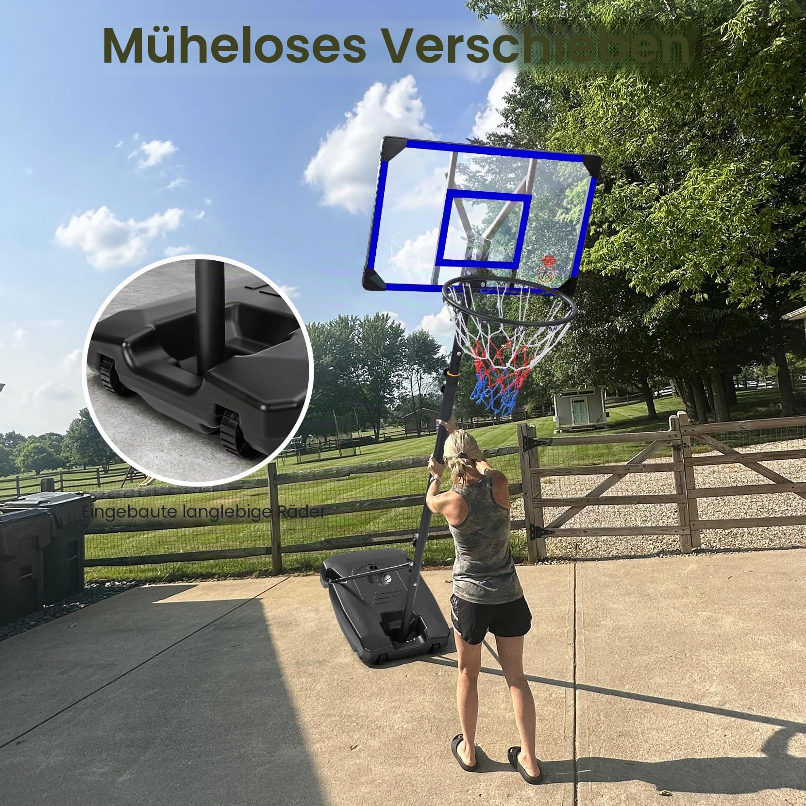 Yohood Basketballkorb, 12,4 - 3 m, verstellbar, tragbar, Basketballkörbe und Tore für Kinder/Jugendliche/Erwachsene, mit 44 PC-Rückwand, 45,7 cm Standardkorb-Rand, Allwetter-Ständer für den