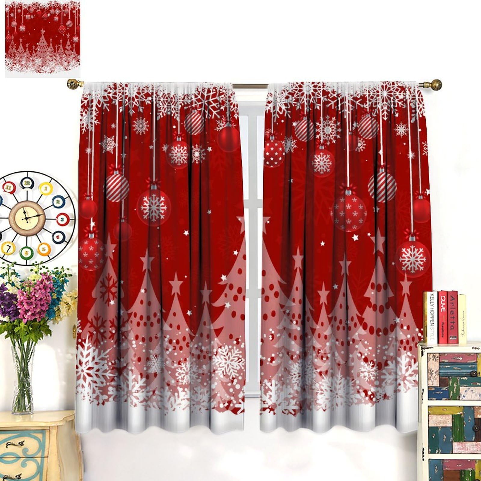 ShiTingYu Christmas Curtains for Living Room Bedroom Kitchen Snowflakes Pine Window Treatments for Kids Girls Woman Teens Room Darkening Curtains Window Drapes 2 Panels Rod Pocket 63x63 Inch