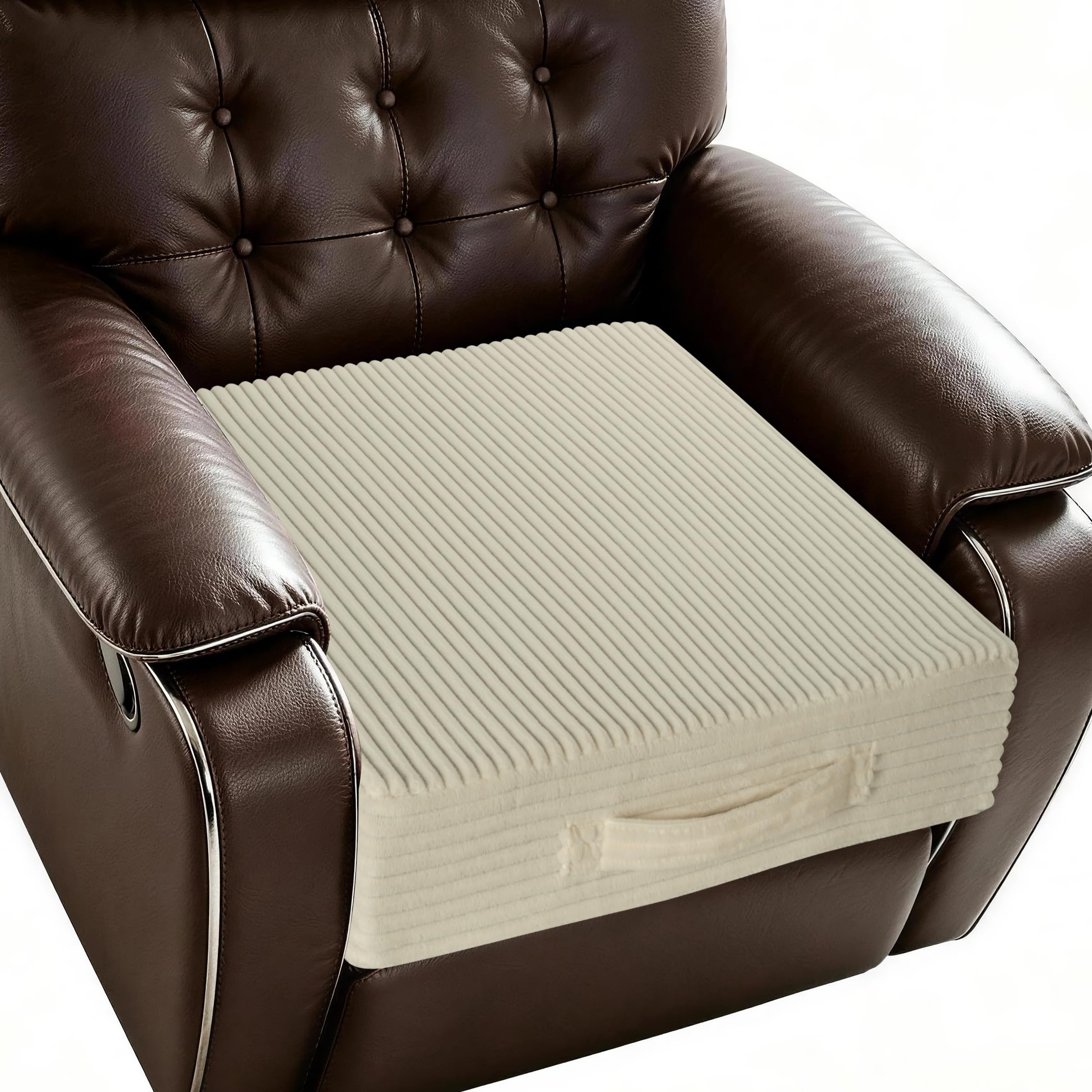 ZenComfy Corduroy Armchair Booster Cushion Beige 50x50x10cm