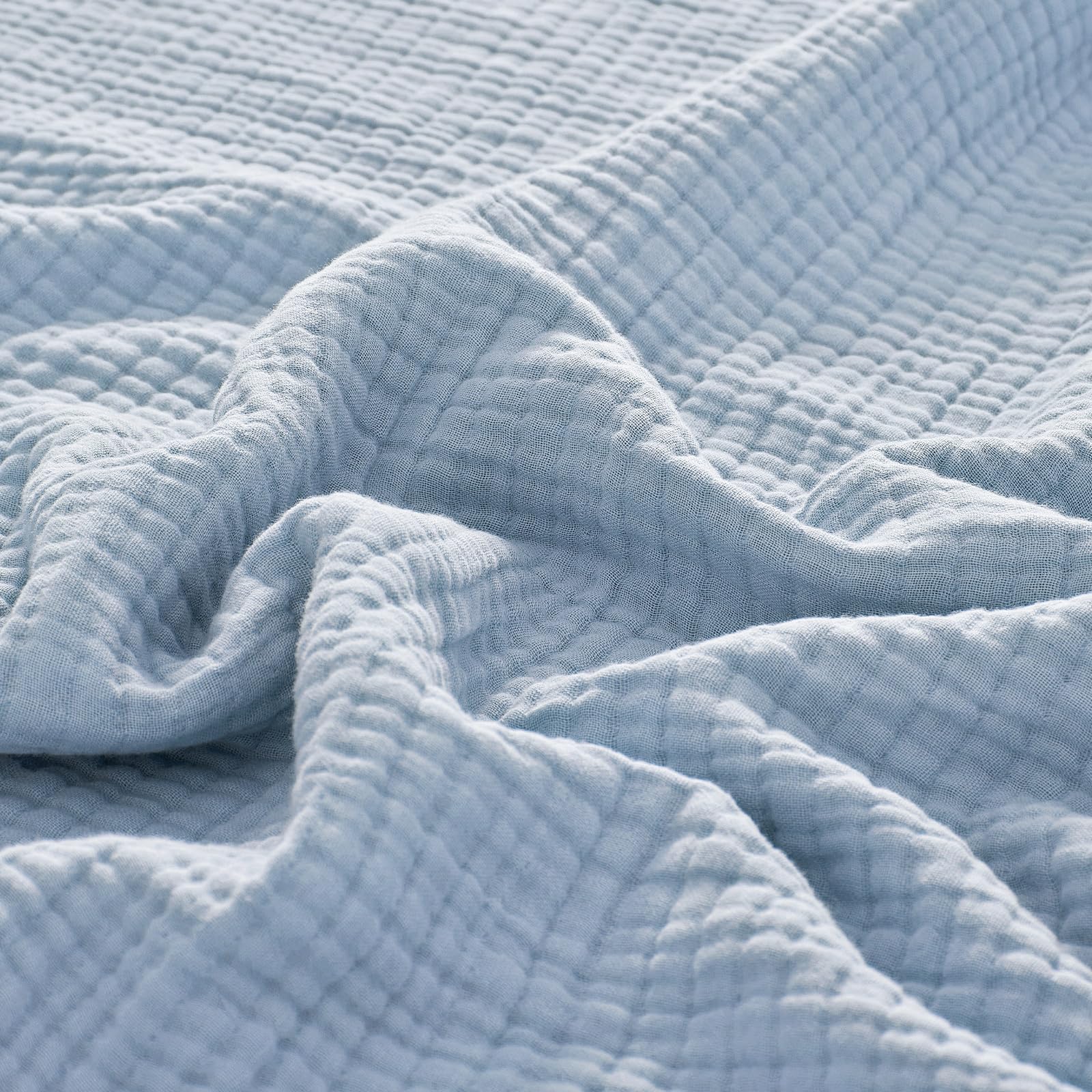 phf 100% cotton muslin blanket king size 108"x90", 4-layer lightweight gauze throw, breathable cloud-soft minimalist blanket for bed, couch, camping & baby, ancient water, ideal gift