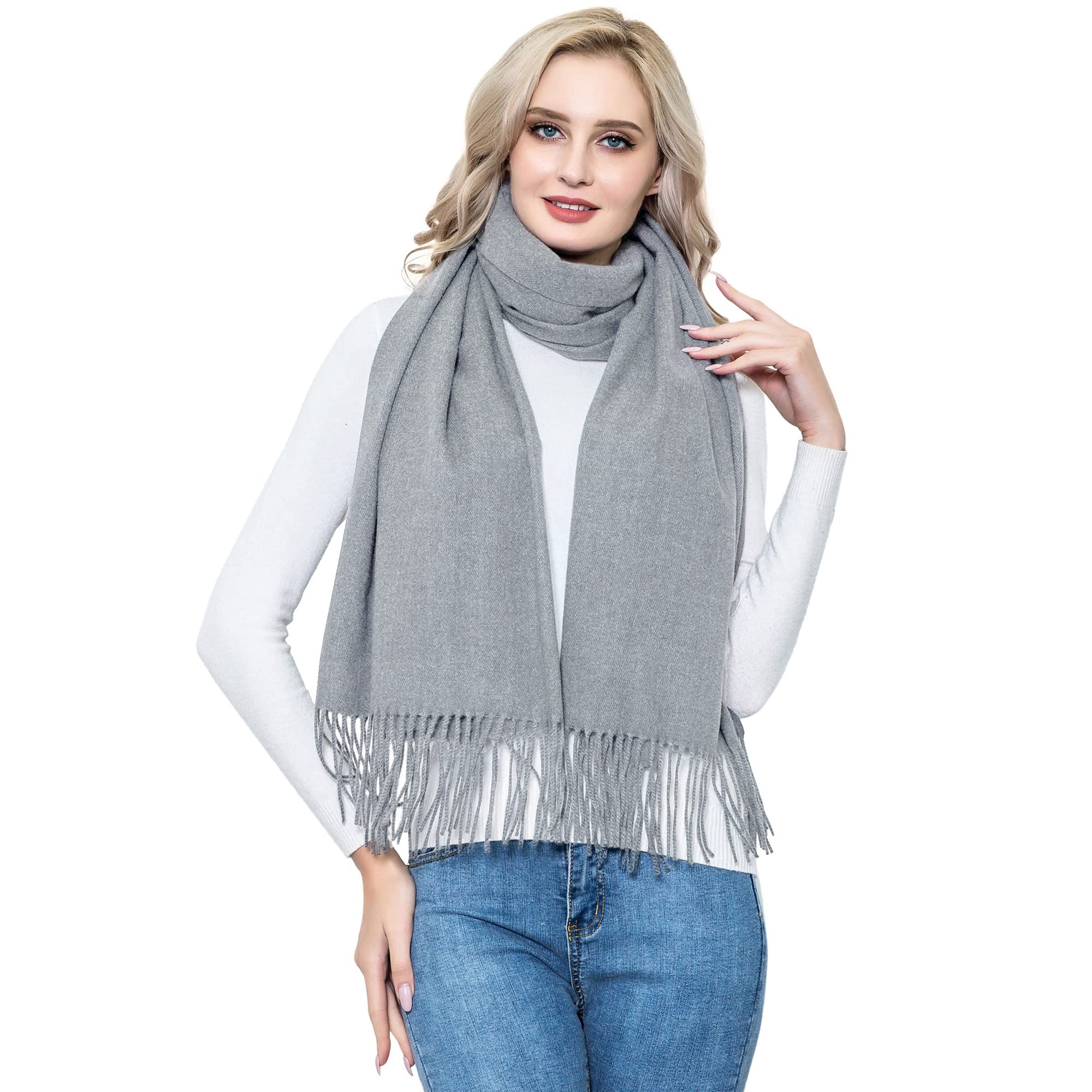 vimate Grey Pashmina Scarf,Unisex Gray Woolen Scarves Shawls and Wraps for Wedding Evening Dresses（Grey）
