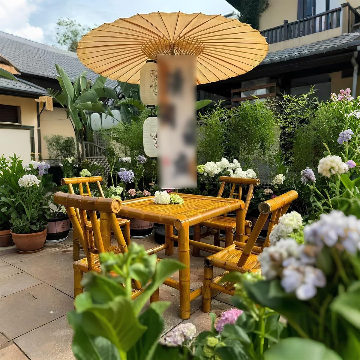 ASNSNU 200cm/6.56ft Japanese Handmade Oil Paper Umbrella, Retro Chinese Style Garden Parasol, Outdoor Terrace Beach Umbrella, with Base, Multiple Colors Available(Red) : Patio, Lawn & Garden