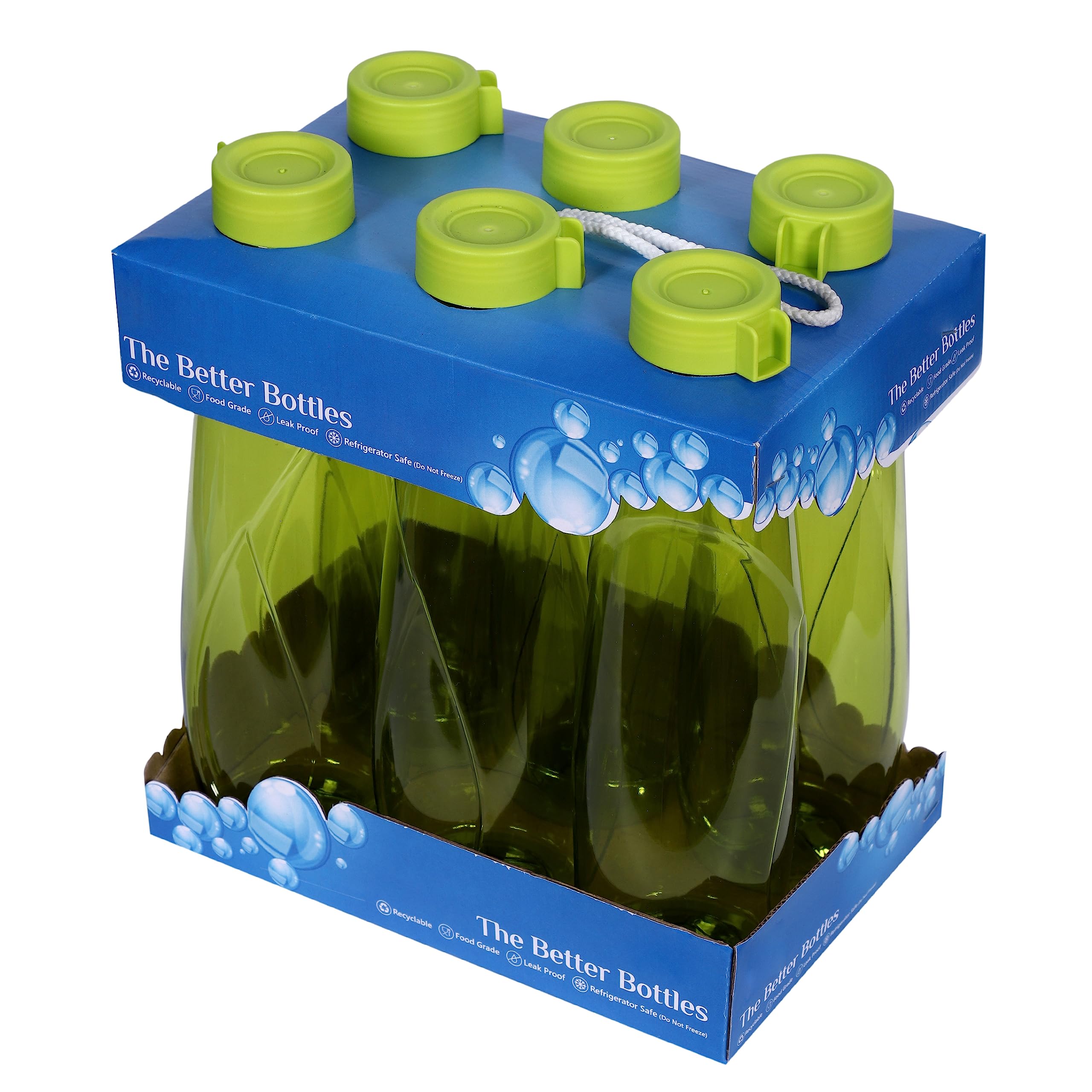 950ml Water Bottle (Set of 6) – Recyclable Reusable Leakproof Plastic Large Drinks Bottle with Screw Lid BPA Leak Free Water Bottle for School, Cycling, Fridge, Camping, Hiking, Gym Yoga (Green)