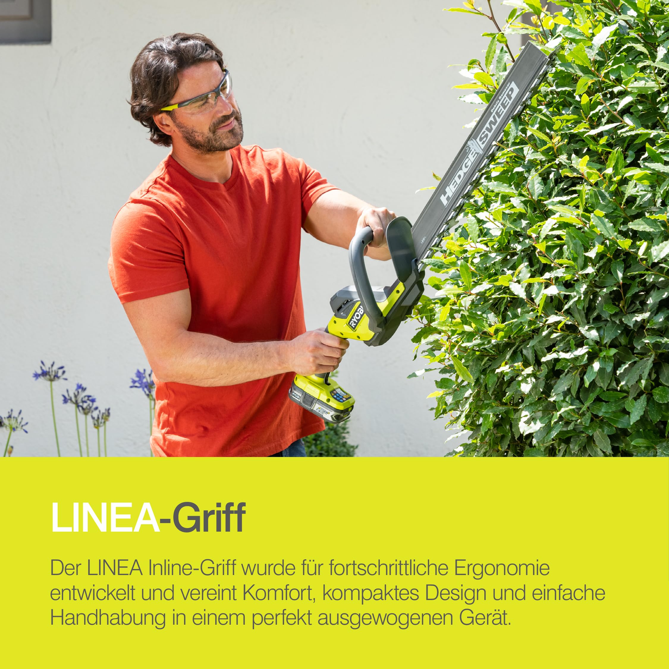 RYOBI 18 V ONE+ Akku-Heckenschere RY18HT50A-0 (Schnittgeschwindigkeit 1350 U/min, Messerlänge 50 cm, 24 mm Messerabstand, ohne Akku & Ladegerät im Karton)