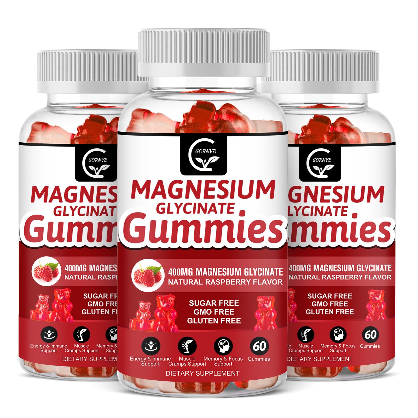 Magnesium Glycinate Gummies 400mg, Mg Potassium Supplement with Chelated Magnesium Malate Complex, Vitamin D, B6, and CoQ10, Supports for Memory, Calm, Mood & Sleep - 60 Count (Pack of 3)