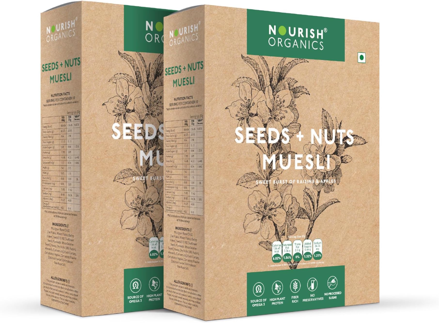 Seeds and Nuts Muesli 300g, | Raisins | Apricots & Apples (300g (Pack of 2))