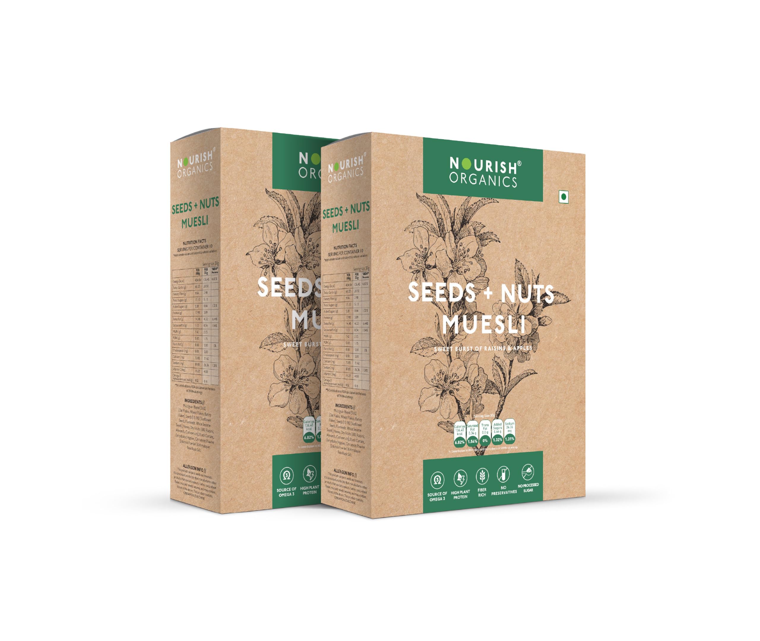 Seeds and Nuts Muesli 300g, | Raisins | Apricots & Apples (300g (Pack of 2))