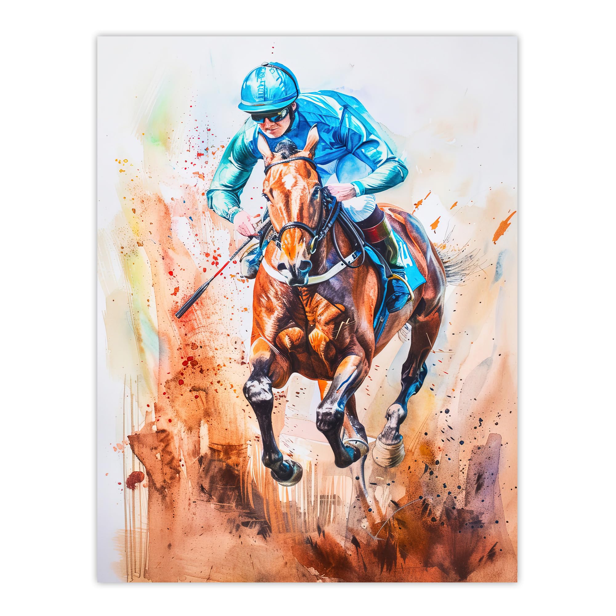 Artery8 Jockey Horse Racing Ascot Derby Watercolour Wall Art Print - Blue - W18" x H24"