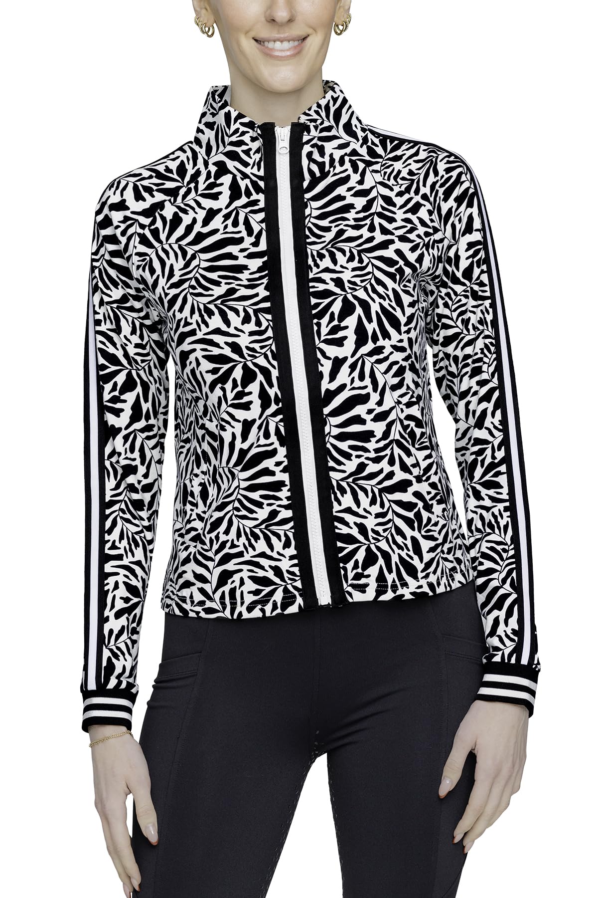 Kastel Denmark Womens Modern Full Zip Track Jacket UPF 50 Midweight Soft Layer with Pockets Stripe Details