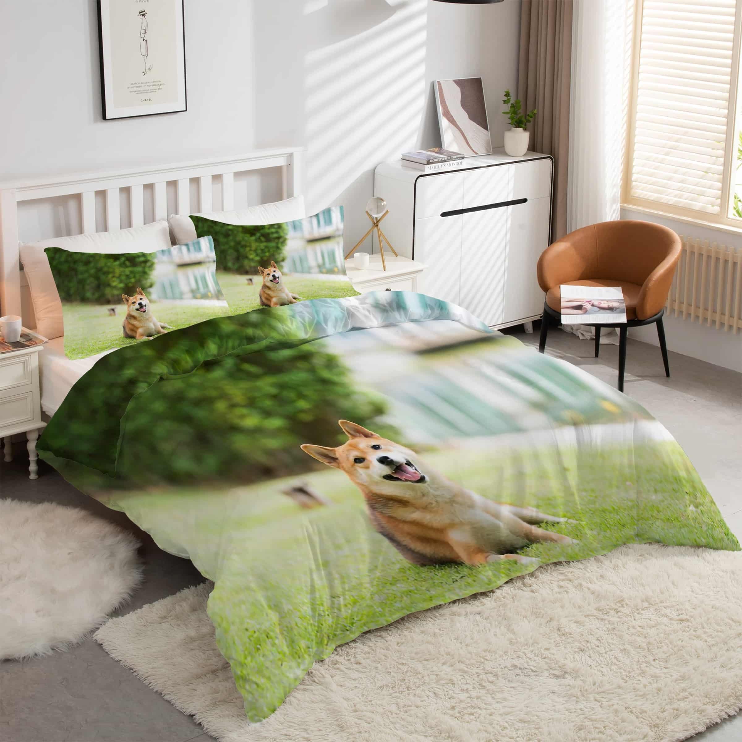Parure de lit chien de Chiba avec housse de couette 200x200 et taies d'oreiller