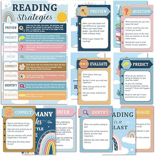 15 pósteres de lectura bohemios para decoración de aula, juego de pósteres de tablón de anuncios de arcoíris, póster de lectura de arco iris, póster