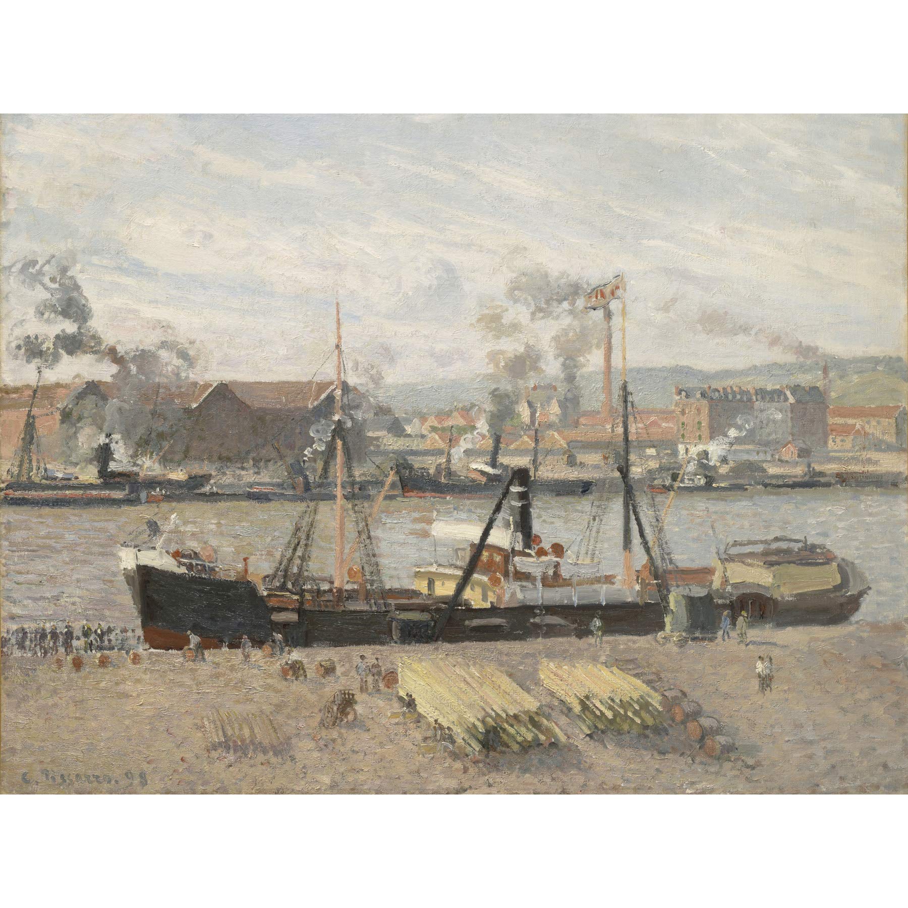 Artery8 Camille Pissarro Port Of Rouen Unloading Wood Painting Extra Large XL Wall Art Poster Print