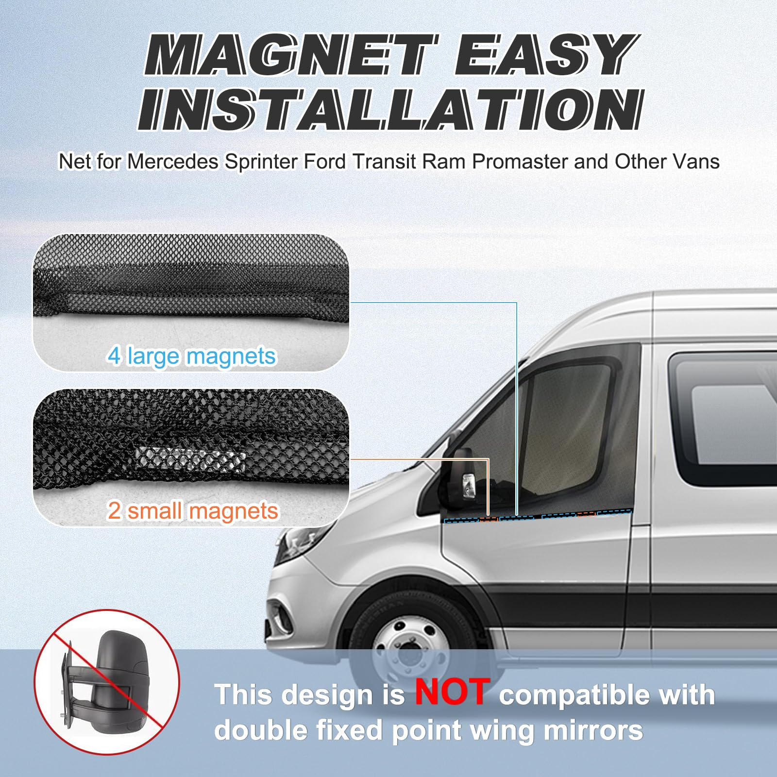 2 Stück Magnetische Seitenfenster Moskitonetz Insektenschutzgitter passend für VW T4 T5 T6 für Autovordertüren, Atmungsaktiv, ideal für Outdoor Camping & Reise