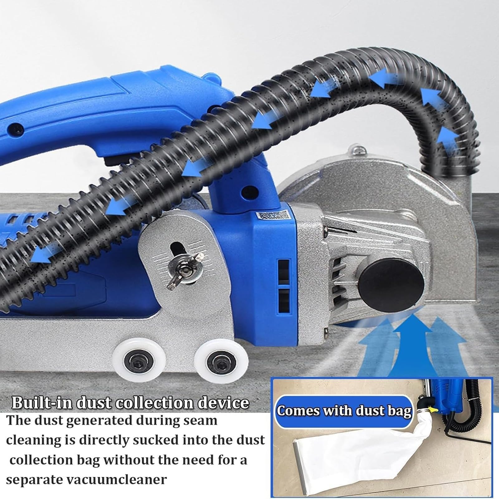 Elektrischer Fugenreiniger mit 9000RPM/1200 W Mit transparenter Schutzabdeckung und Stützrolle,inklusive Sägeblättern, integrierter Staubabsaugung und einstellbarer Reinigungstiefe(B)