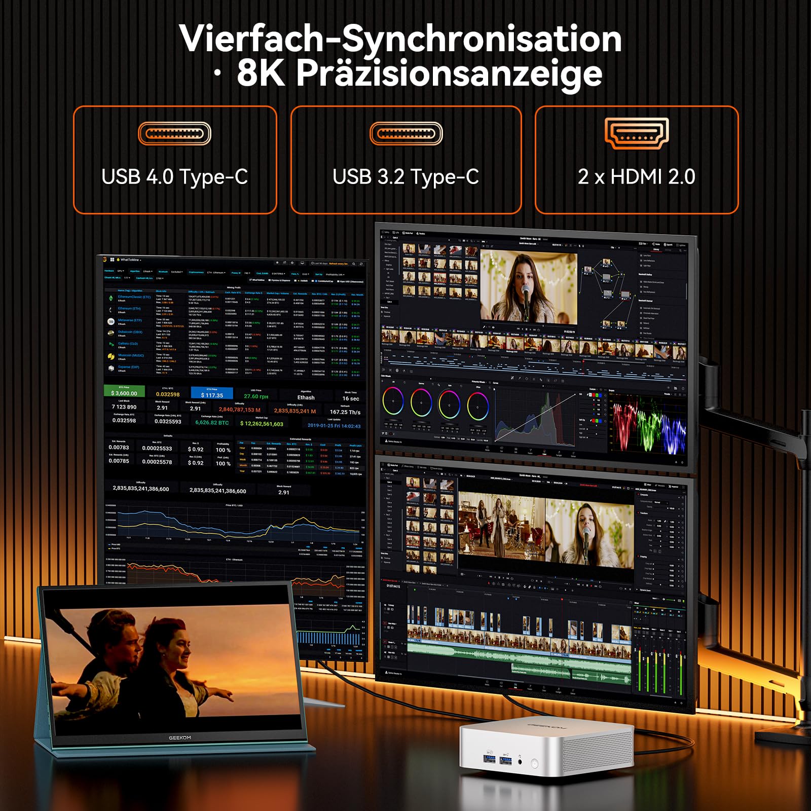 GEEKOM A7 Mini PC mit AMD Ryzen 5 7545U(stärker 7730U/6600U), 16GB DDR5 | 500GB SSD Business Mini Desktop PC, AMD Radeon 740M | 6xUSB | 8K, Ideal für Home Office/Kreatives Design