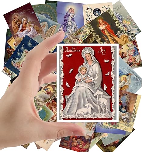 Pegatinas grandes (24 piezas de 2.5 x 3.5 pulgadas cada una) Jesús Nacido en este día de Navidad Retro Vintage Tarjetas de felicitación Colección