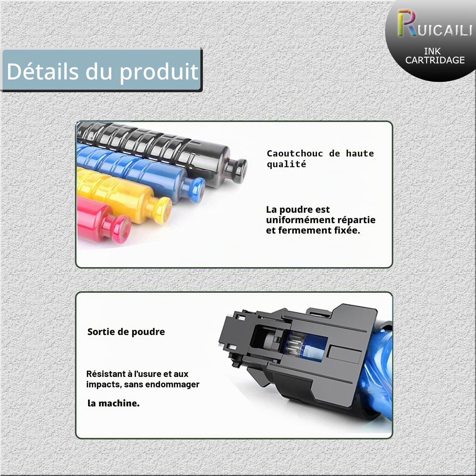 MP C306 MP C406 MP C407 Lot de 4 cartouches de toner de rechange compatibles avec imprimante Ricoh MP C306 MP C307 MP C406 MP C407 (noir, cyan, magenta, jaune)