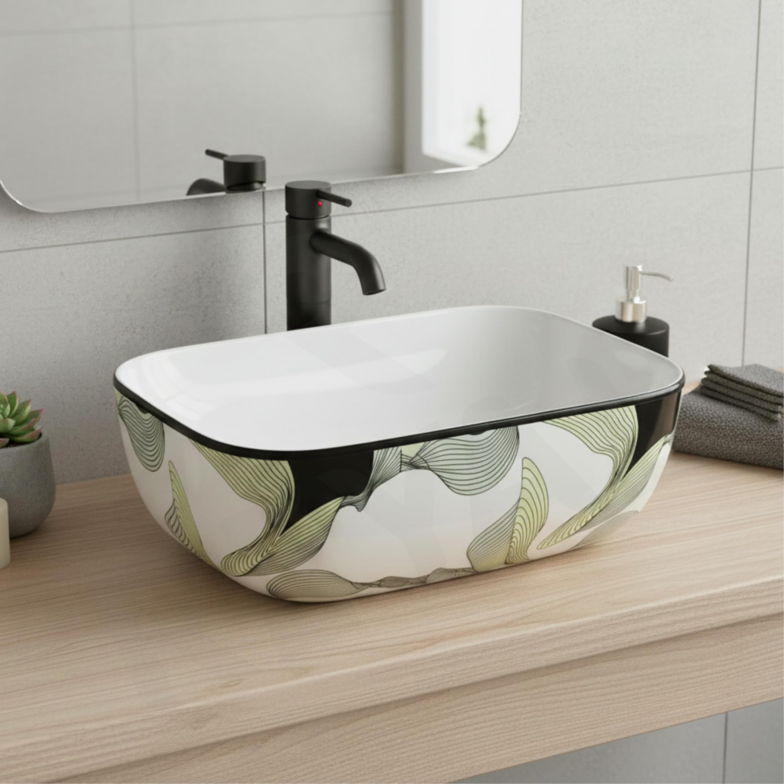 Reyal Ceramic Wash Basin - Modern Vessel Sink -1