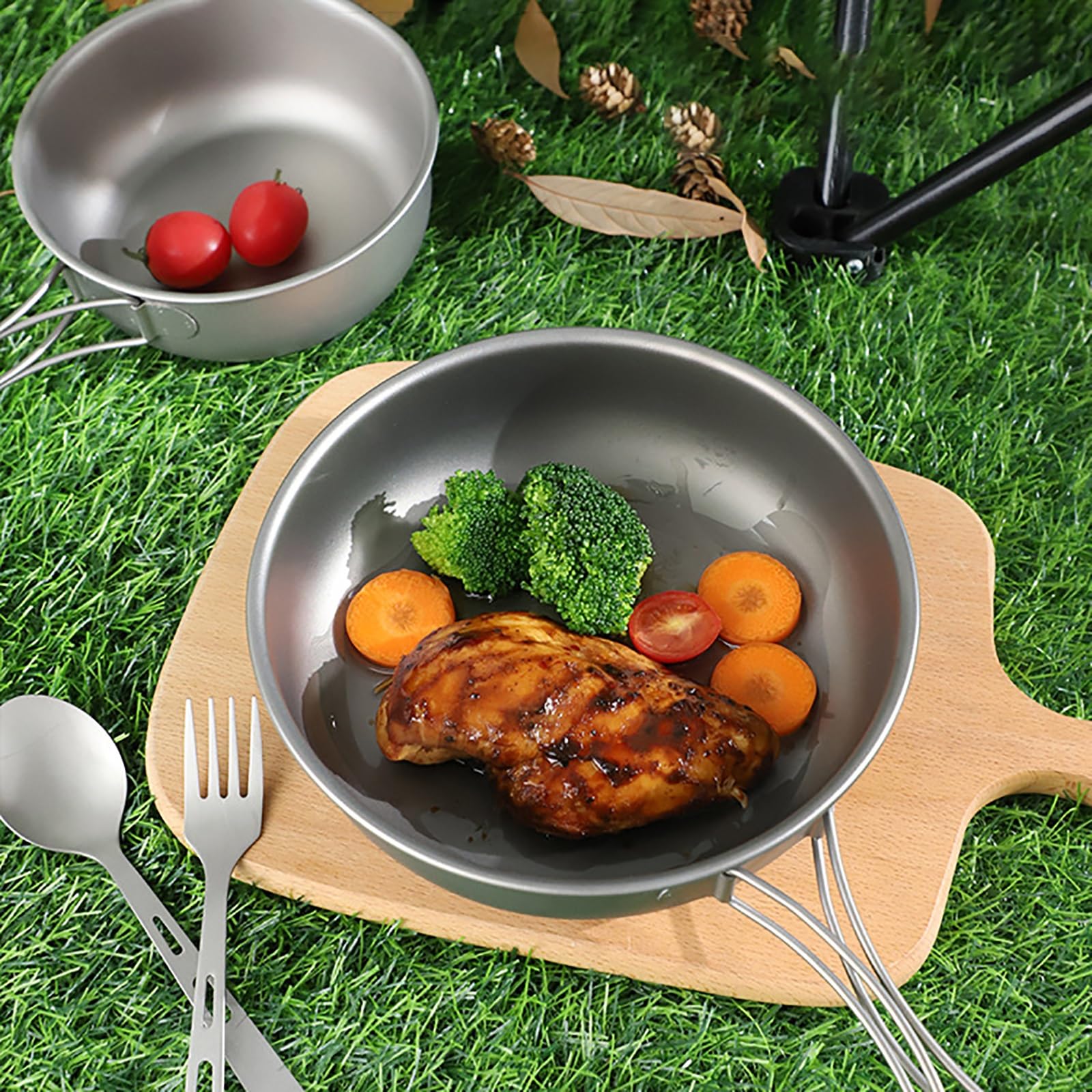 GAUDIO Gavetta Scout, Casseruola in Titanio, Pentole Campeggio, Accessori Campeggio Portatile con Manico Pieghevole da Viaggio, Kit di Cucina (Size : 12.2in/31cm)