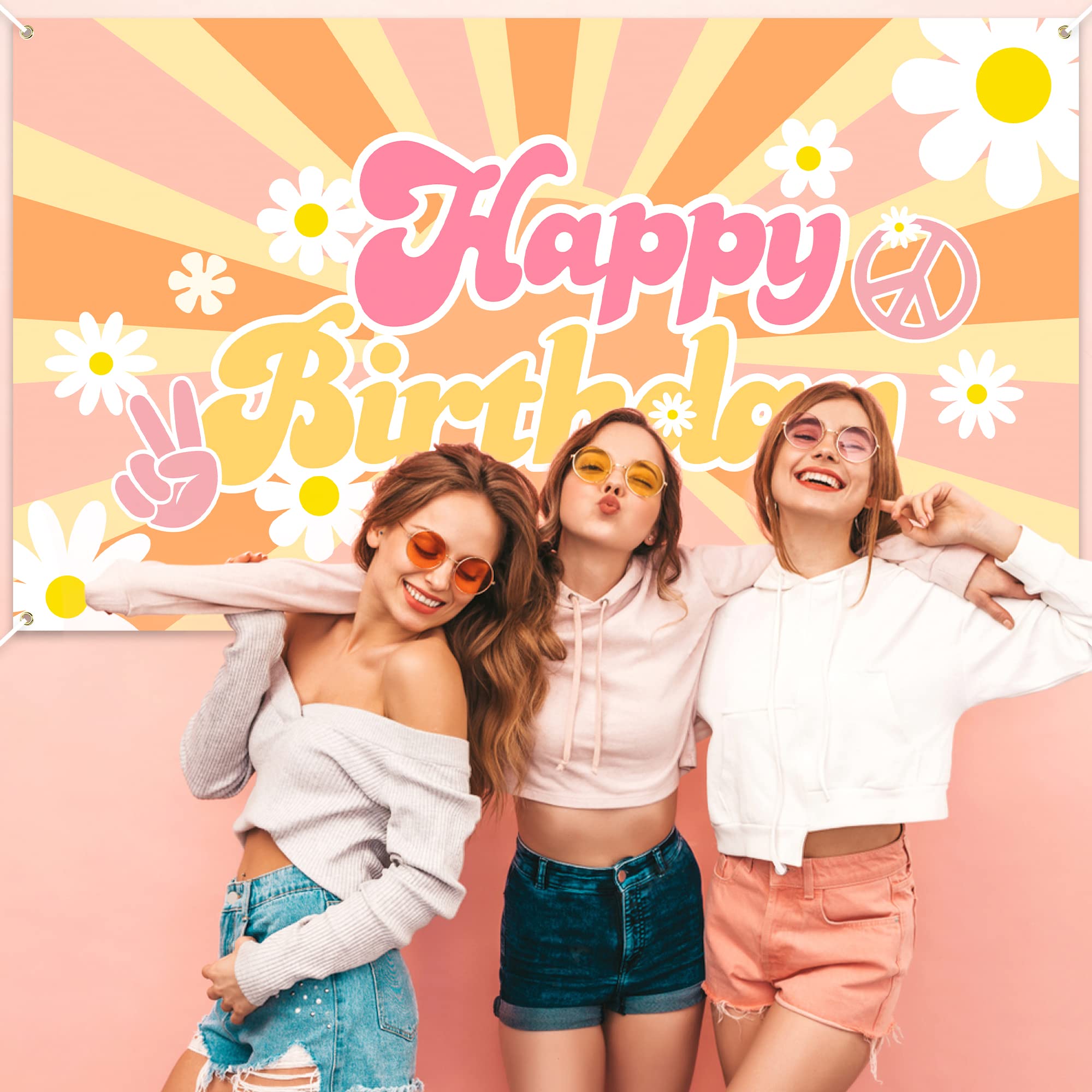 Hippie Theme Decor Happy Birthday Backdrop For Girls - 7x5ft Rainbow ...