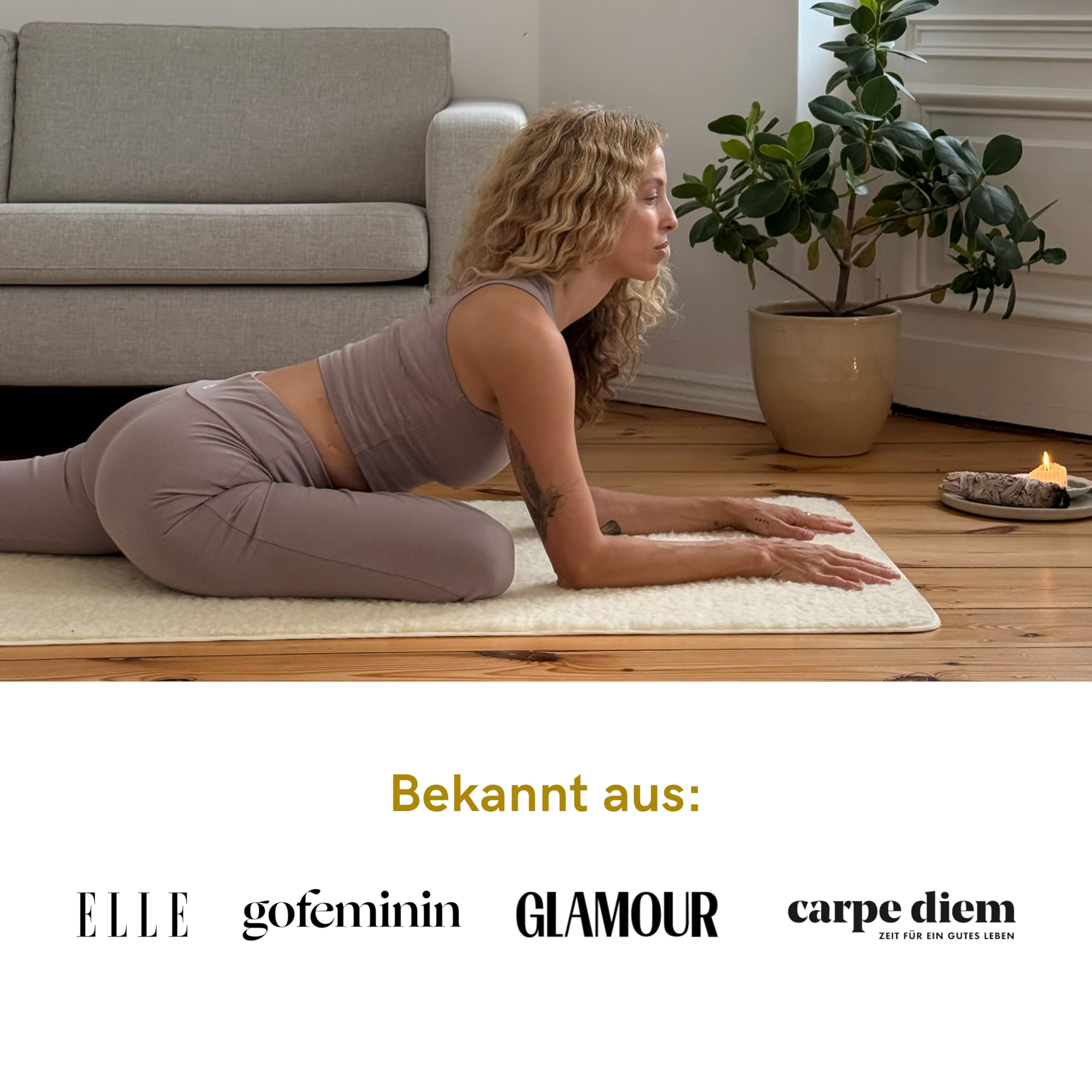 LOTUSCRAFTS Yogamatte Schurwolle WOOL, warm, 200 x 75 x 2 cm, oben Wolle, unten Naturlatex, mulesingfreie Schafwolle, perfekt für Yoga, Pilates, Meditation