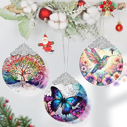 Miniatura 5 de Adorno de vitral, adornos de Navidad, decoraciones de árbol de Navidad, decoración de mariposa de Navidad, adornos de mariposa para árbol de