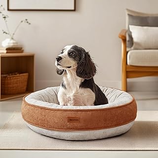 Deconovo Hundebett Flauschig Rund orthopädisches Hundekissen für mittelgroße Hunde Donut Kissen Ø 61 cm Hundekorb Waschbar Hundematte Rund Katzenbett abnehmbar, 61x61x15cm, Karamell product image