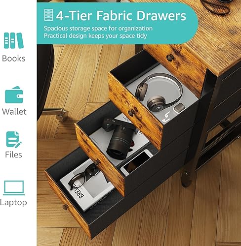 Miniatura 5 de Lufeiya Escritorio para computadora de 47 pulgadas con 4 cajones, escritorio de estudio de trabajo de escritura para oficina en casa, dormitorio,