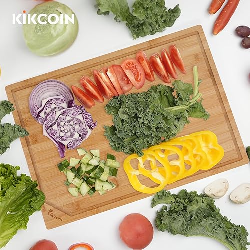 Miniatura 7 de Tabla de cortar de bambú de 24 pulgadas para cocina, tabla de cortar de madera extra grande con ranura profunda para jugo y mango, tabla de cortar