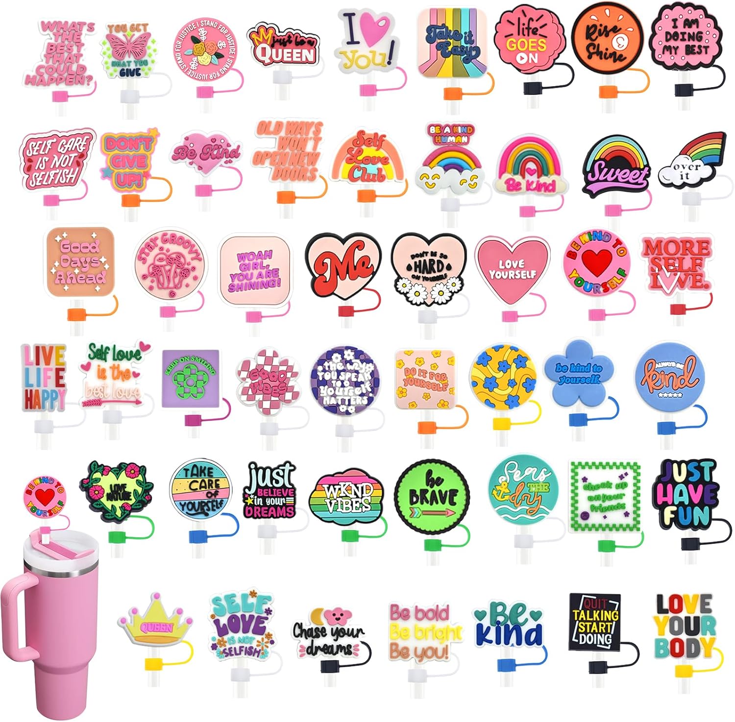 50 Pack Straw Topper for Stanley Cup, 10mm Straw Cover Cap for Tumblers Water Bottles Cups accessories Gifts For Women Party Favors