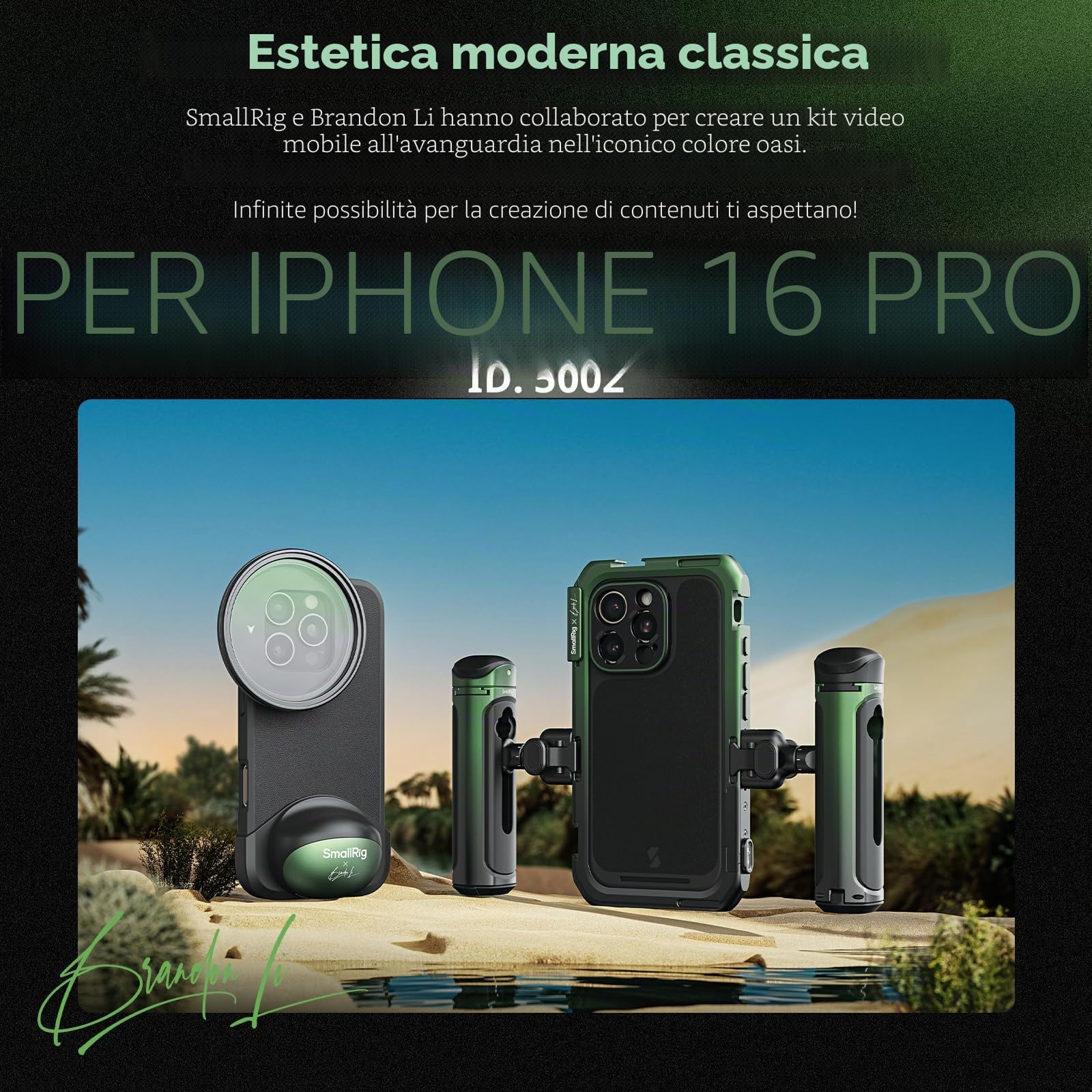 SMALLRIG x Brandon Li Kit Video Mobile per iPhone 16 Pro, con Gabbia e Custodia Leggera FilMov, Maniglie QR Wireless Girevoli, Filtro VND Magnetico 67 mm, Supporto per MagSafe - 5002