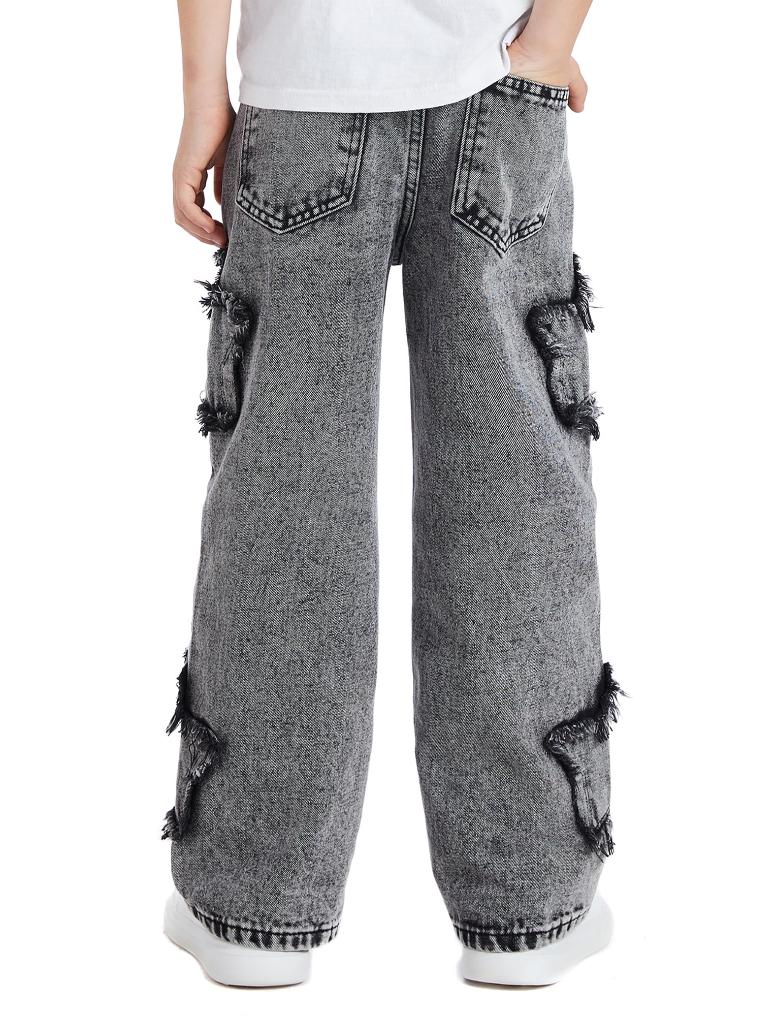 SEAUR Pantalones vaqueros para niño de pierna ancha con cintura elástica Y2K Denim Jean pantalones rectos patrón de estrellas vintage EU 128-152 (8-12 años)